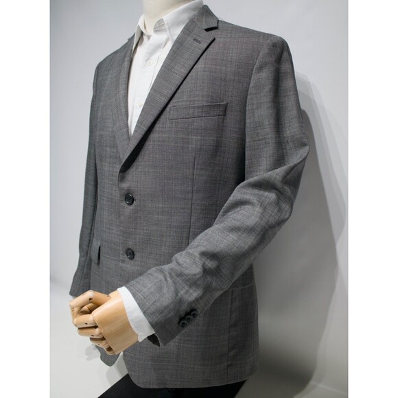 Banana Republic Gray Plaid Blazer Sport Coat 100% Wool Tailored Fit Men Size 42R - Picture 6 of 14